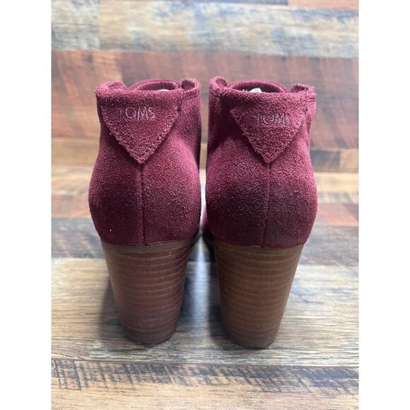Toms Women's Lunata Lace Up Heeled Ankle Bootie Maroon Suede Size 6.5 - Picture 3 of 8